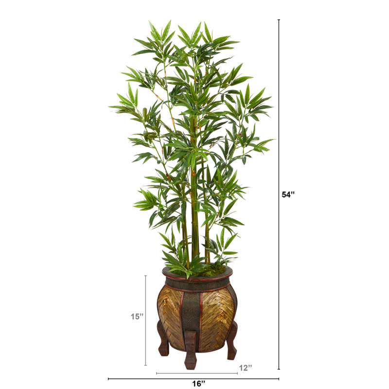 54'' Faux Palm Tree in Wood Decorative Vase