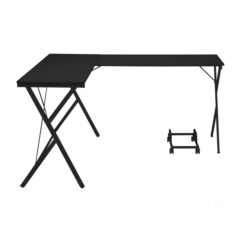 Bureau d'ordinateur en L noir avec support pour unité centrale, Noir