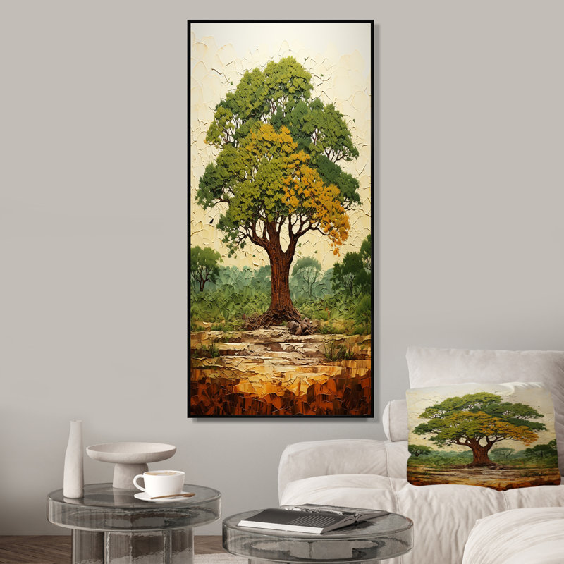 Baobab Majesty - arbre, art mural africain, Cadre flottant noir, H 60 po x l 28 po x P 1,5 po