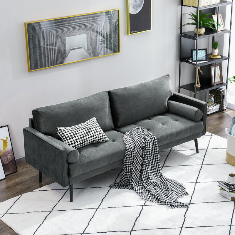 3 Seater Velvet Sofa, Light Grey