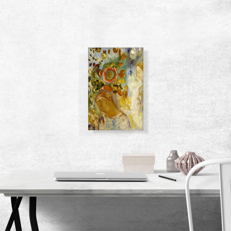 Deux jeunes filles parmi les fleurs 1912 par Odilon Redon, reproduction d'art sur toile tendue, H 18 po x l 12 po x P 0,75 po
