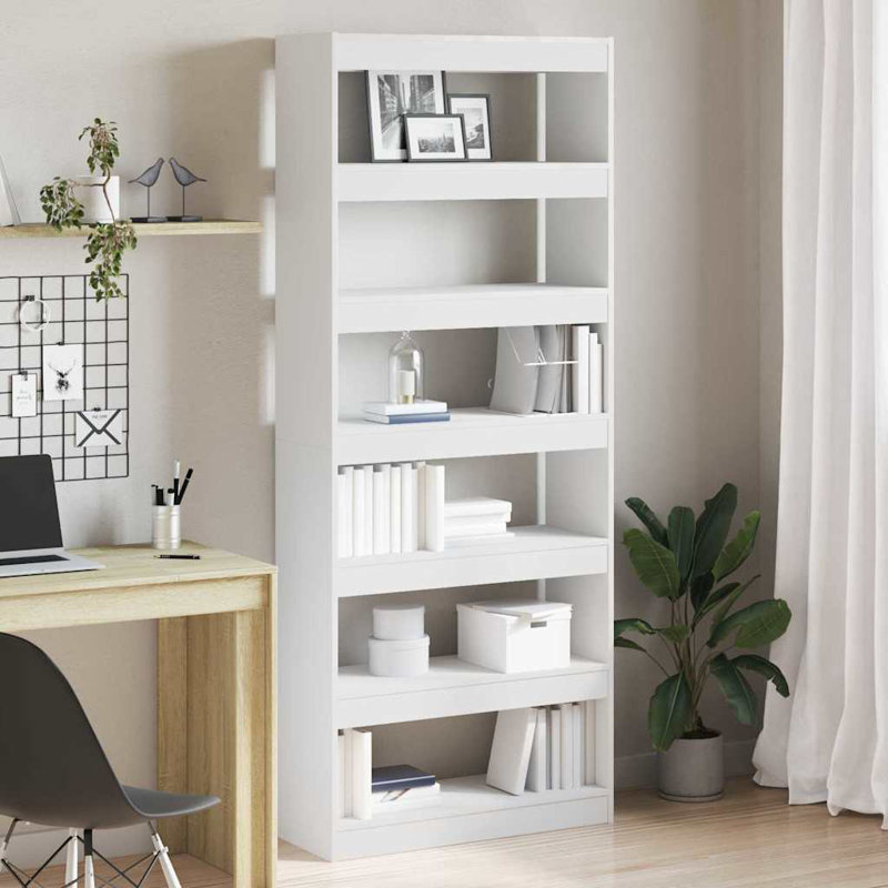 Book Cabinet with Shelf with Storage Engineered Wood Living Room Indoor, (6 Shelves) 198cm H x 80cm W x 30cm D, White