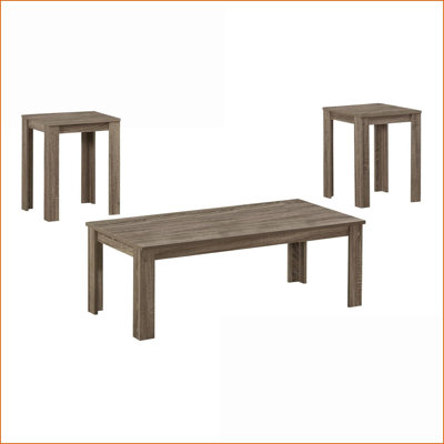 Ensemble de 3 tables basses en stratifié brun - Tables de bout de salon transitionnelles avec plateaux spacieux