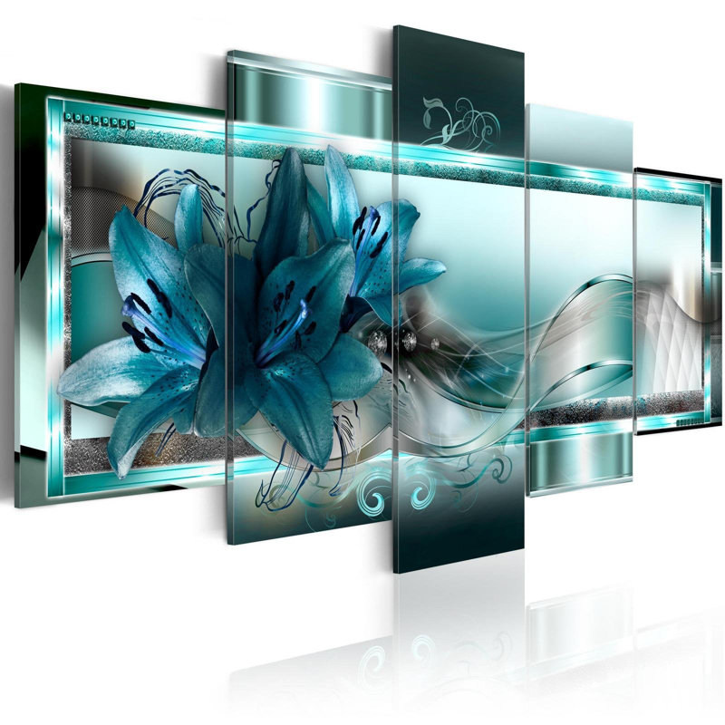 " Sky Blue Lilies " 5 - Pieces, 20" H x 40" W x 0.7" D