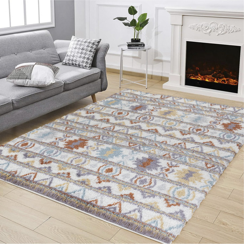 Multi 7 pi. 10 po X 9 pi 10 po Tapis à poils longs, Rectangle 7 pi 10 po x 9 pi 10 po