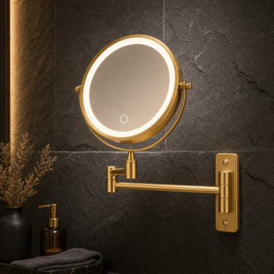 Modern 8 in. Round Wall Mounted LED Makeup Vanity Mirror with 10X Magnification
