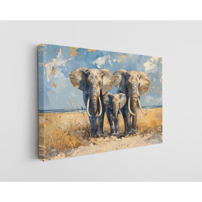 Oil Painting of Elephant Family Canvas Print, Modern Wall Art Decor for Home & Office, Painting Reproduction