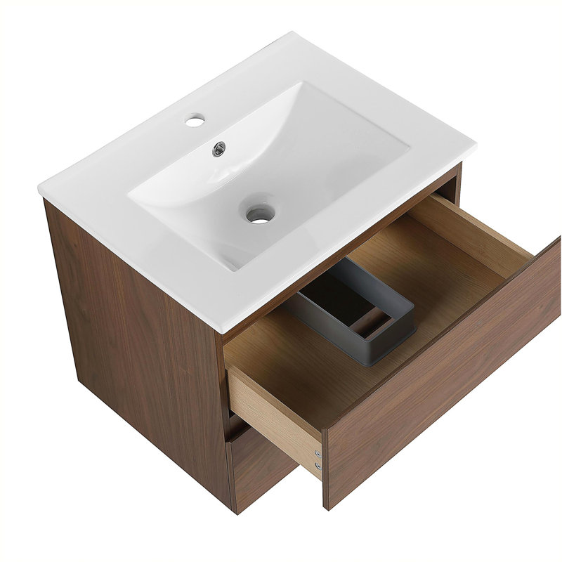24-inch wall-mounted ceramic washstand, with 2 drawers