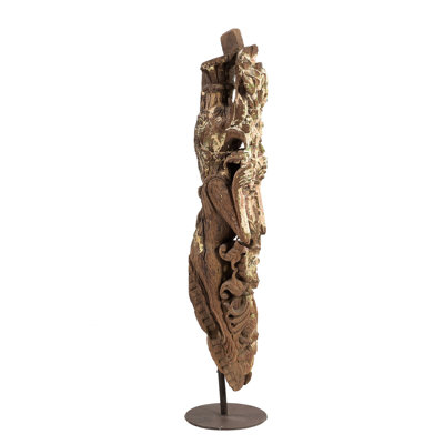 26" Tall Rustic Hand Carved Wood Corbel on Metal Stand Sculpture