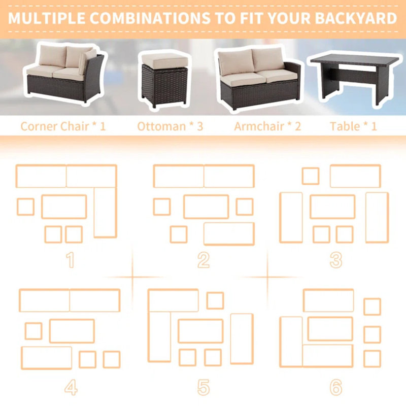 Malyha 9 - Person Patio Conversation Set with Cushions, Khaki