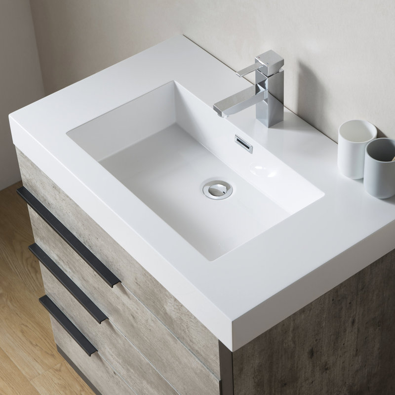 Dowell 36" White Resin Rectangular Drop-In Bathroom Sink with Overflow