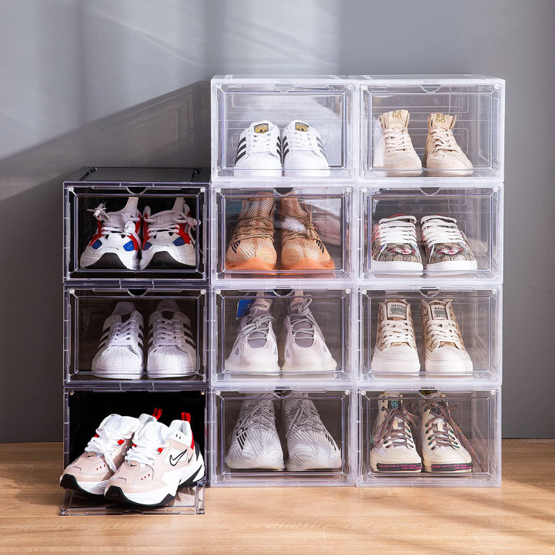 Boîte à chaussures organisateur, lot de 6, boîte à chaussures empilable en plastique avec porte transparente, boîte de rangement pour chaussures, pour chaussures de sport