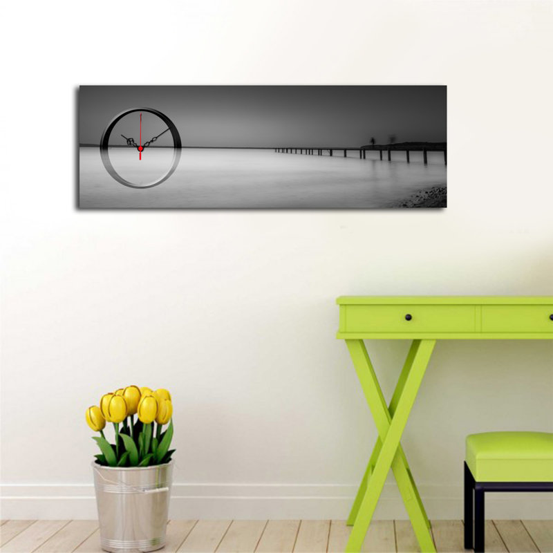 Horloge murale élégante en toile 11,8 po x 35,4 po | Toile 100% suède avec cadre 100% bois (épaisseur: 1,2 po) | Décoration élégante pour le salon, le bureau et la chambre à coucher, design unique pour une esthétique intemporelle