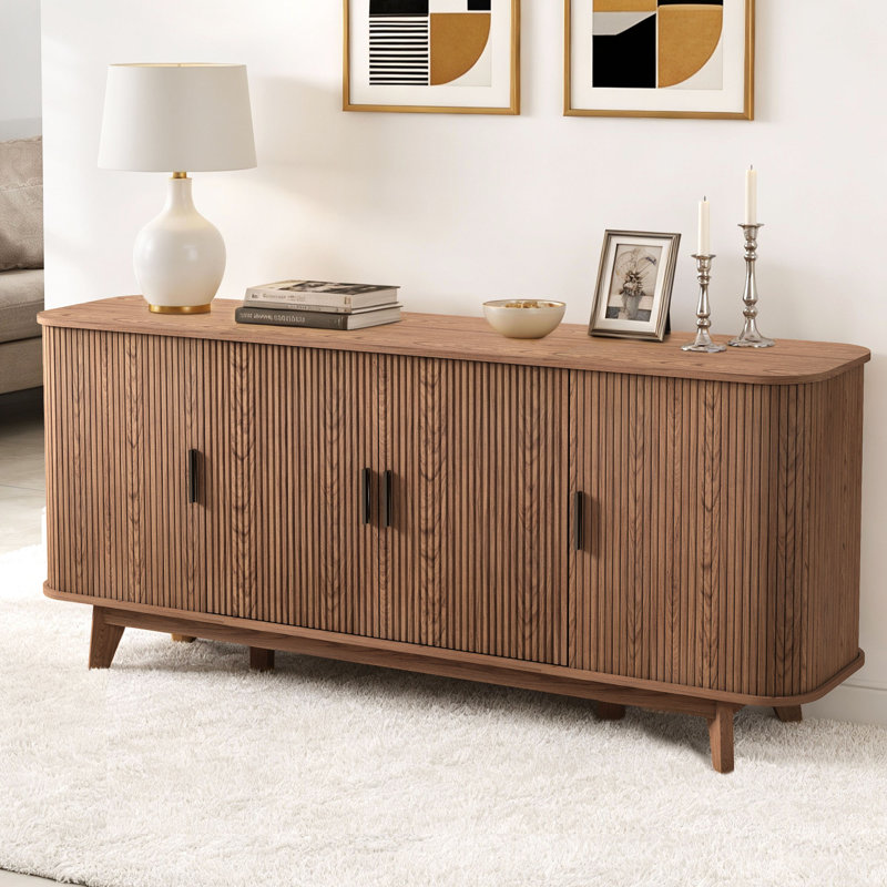 Buffet Sideboard Cabinet With Storage,68.9" Fluted Cabinet With Sliding Door & Adjustable Shelf, Modern Accent Coffee Bar Console Table For Kitchen