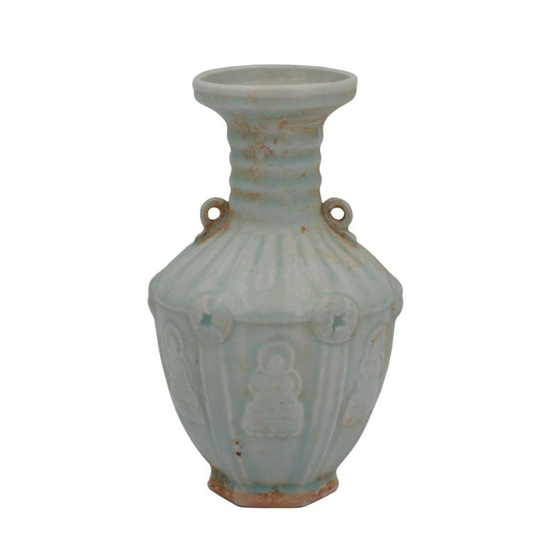 Vase hexagonal double en porcelaine verte 10 po H Celadon