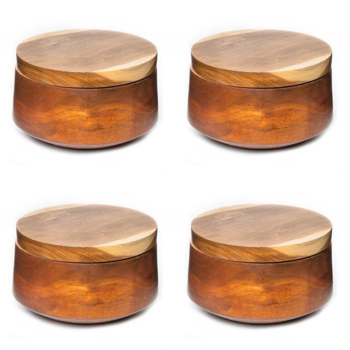 Ensemble de 4 bols en bois arrondis avec couvercle Efran