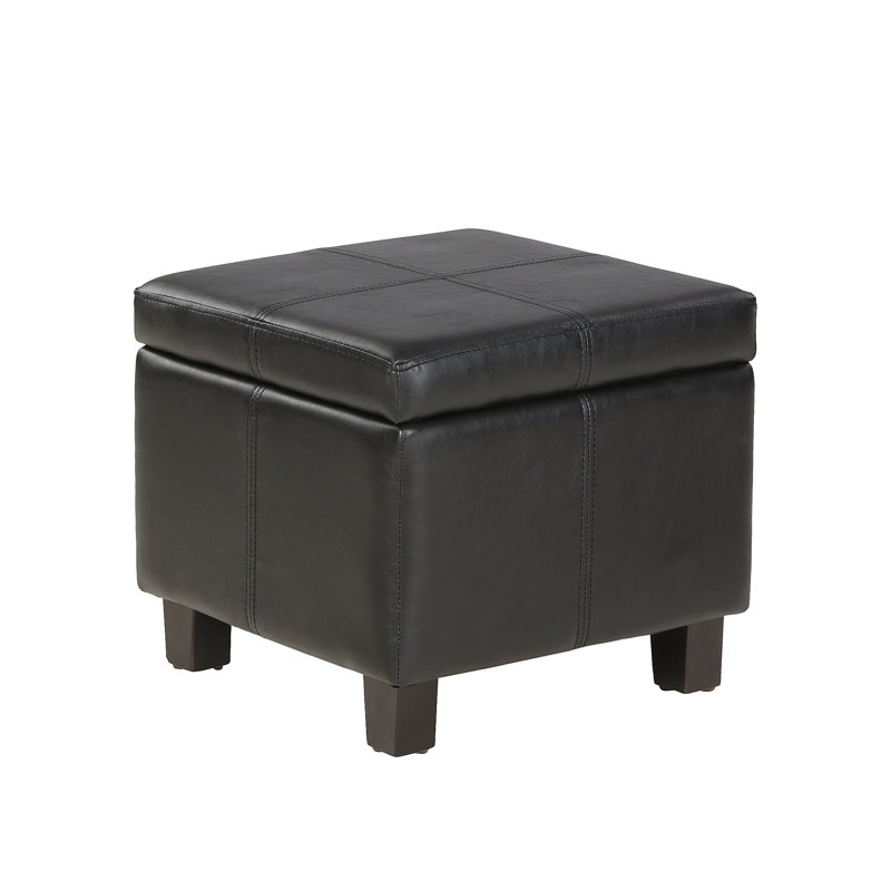 Louella 42cm Wide Faux Leather Square Solid Colour Cube Ottoman with Storage, Black