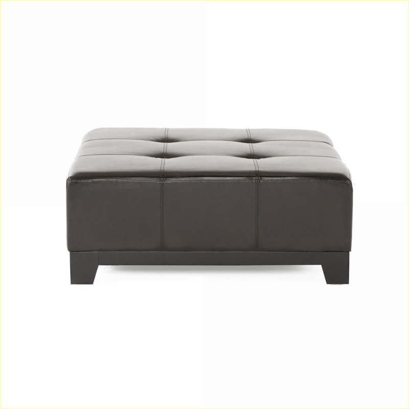 Repose-pieds, similicuir traditionnel en cuir reconstitué brun foncé capitonné pour table basse de salon | Bois | Brun foncé