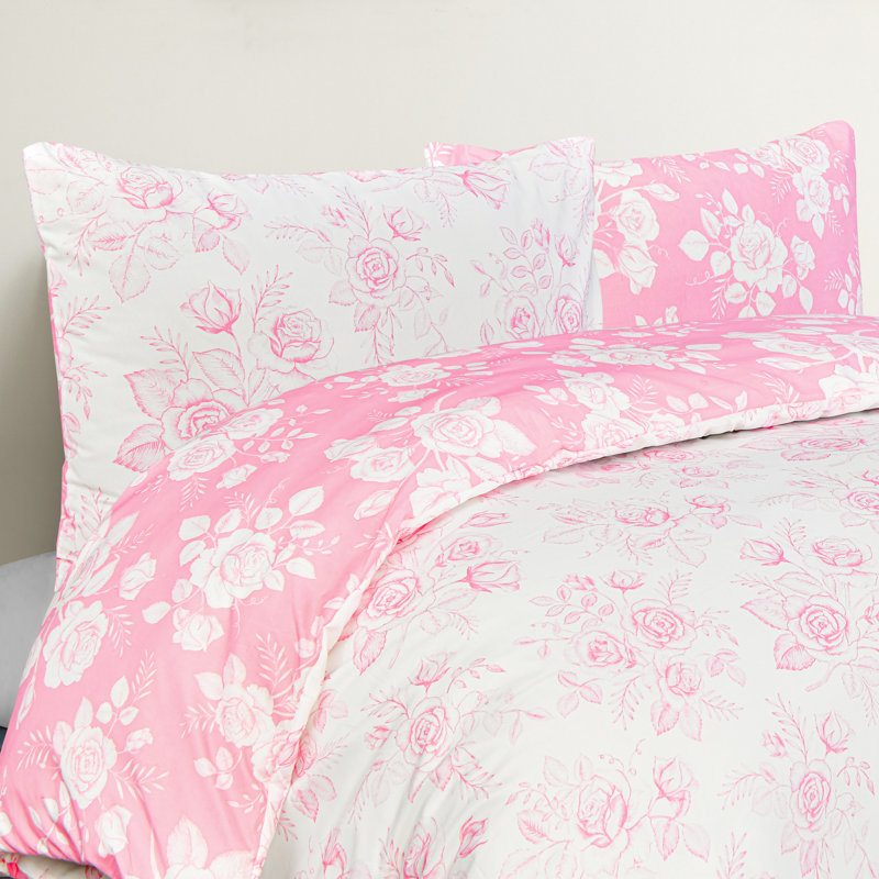 Sleepdown Floral Toile Duvet Set, Double Duvet Cover Set