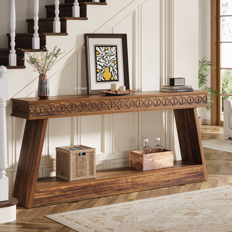 Erables 70.9" W 1-Shelf Manufactured Wood Console Table, Walnut