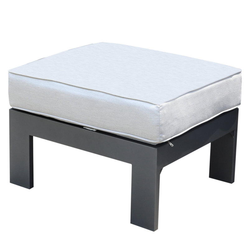 Repose-pieds d'extérieur avec repose-pieds en aluminium, Coussin blanc / cadre gris