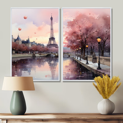 «Pink Twilight Rendezvous In Paris II», ensemble de 2 impressions sur toile traditionnelles