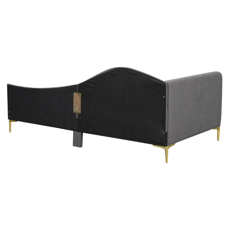 Upholstered Daybed With Headboard And Armrest, Support Legs, Grey, Twin