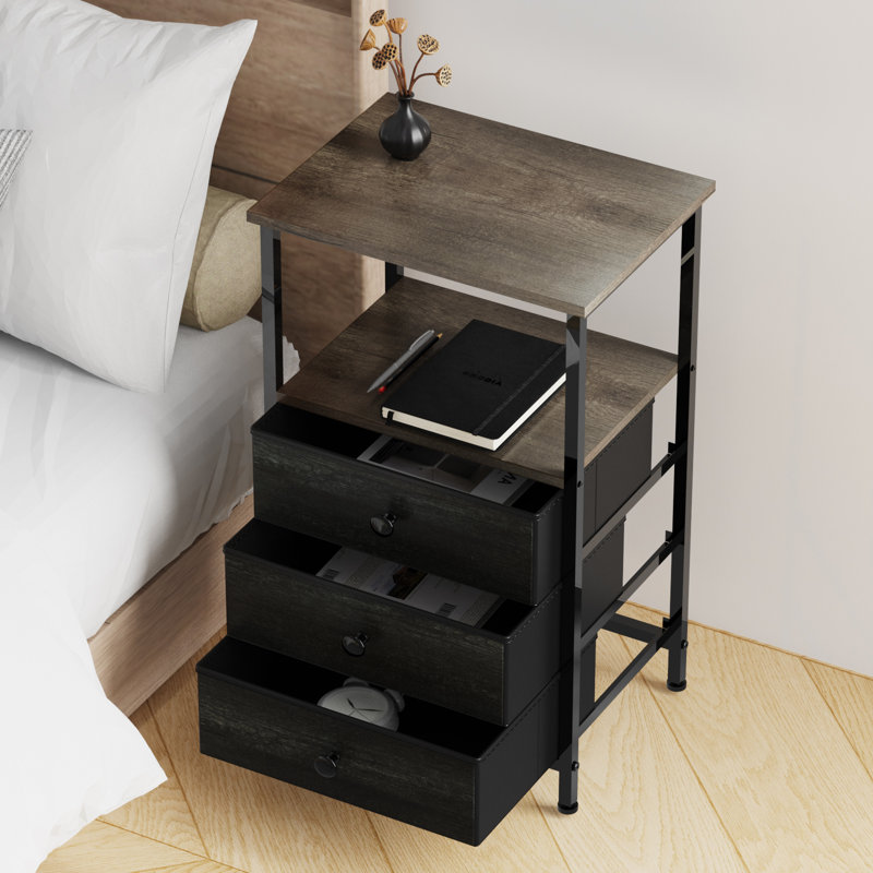 Table de chevet 24,88 "avec 3 tiroirs, Dark Grey