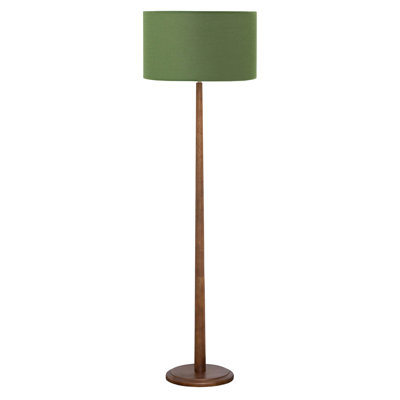 61” Nordic Solid Wood Floor Lamp with Linen Drum Shade, Walnut Finish Rubberwood Base, E26 Socket, Foot Switch, Ul Listed