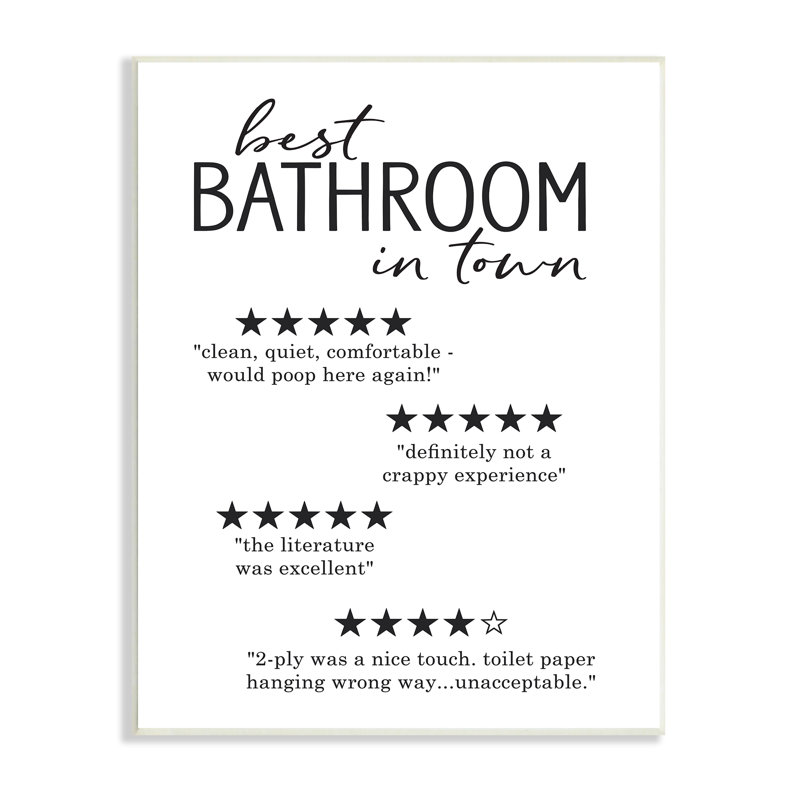 «Best Bathroom Five Star», «Bath Bath» - art textuel, Plaque murale, H 19 po x l 13 po x P 0,5 po