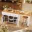 Îlot de cuisine avec table de salle à manger extensible 85,5 po Calviora, prise de courant intégrée, 3 tiroirs, 2 armoires, tablettes réglables et 7 roulettes-442716030