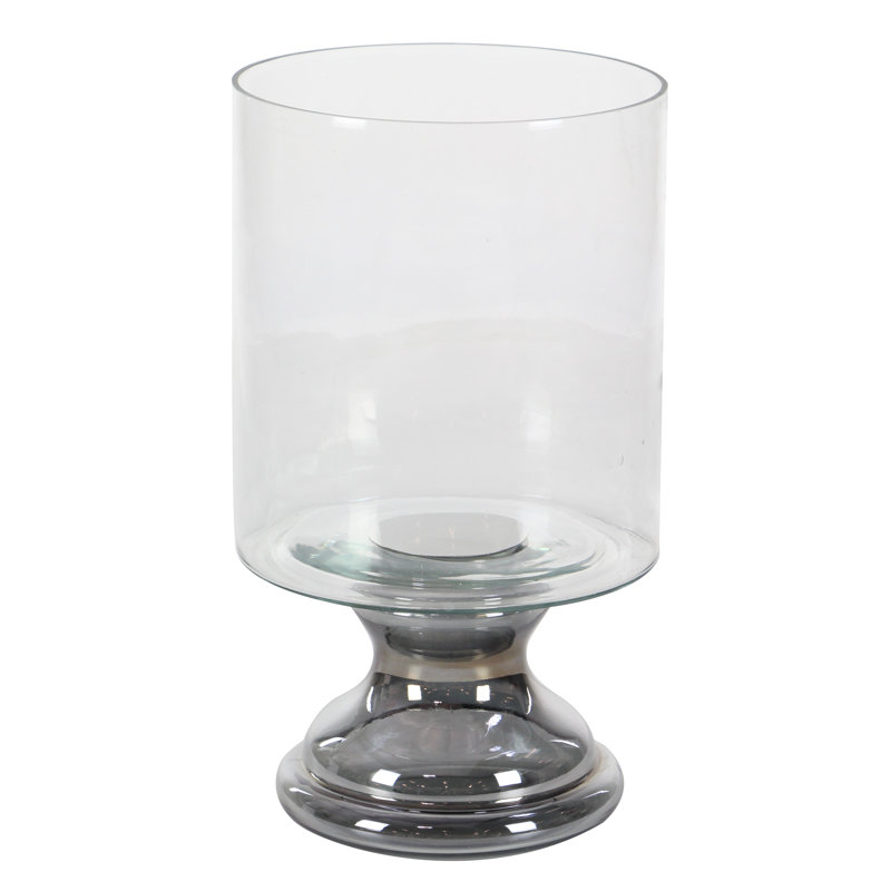 Glass Handmade Turned Style Pillar Silver Hurricane Lamp with Smoked Glass Finish