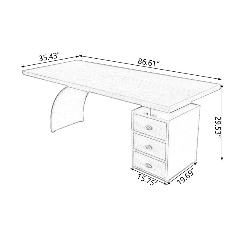 Brown+Black Rectangular Solid Wood+Iron desks, 29.53" H x 86.61" W x 35.43" D