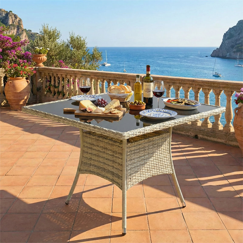 glass patio umbrella tables JINLLY 32 Inch Table with Hole, Round Patio Table, Outdoor Bistro Dining with Tempered Glass Tabletop and Metal Frame for Outside, Garden, Balcony : Patio, Lawn This set combines a sleek glass Lark Manor Square Outdoor Patio