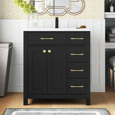 Manrique Makowski 30" Single Bathroom Vanity Set with Sink Top, Zinc Alloy Faucet, Painted Surface, Soft-close Doors, EPA Certified