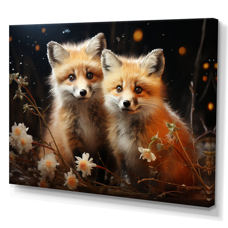 Printemps, renards mignons, regard III - art mural animal renard, Toile tendue, H 30 po x l 40 po x P 1,5 po