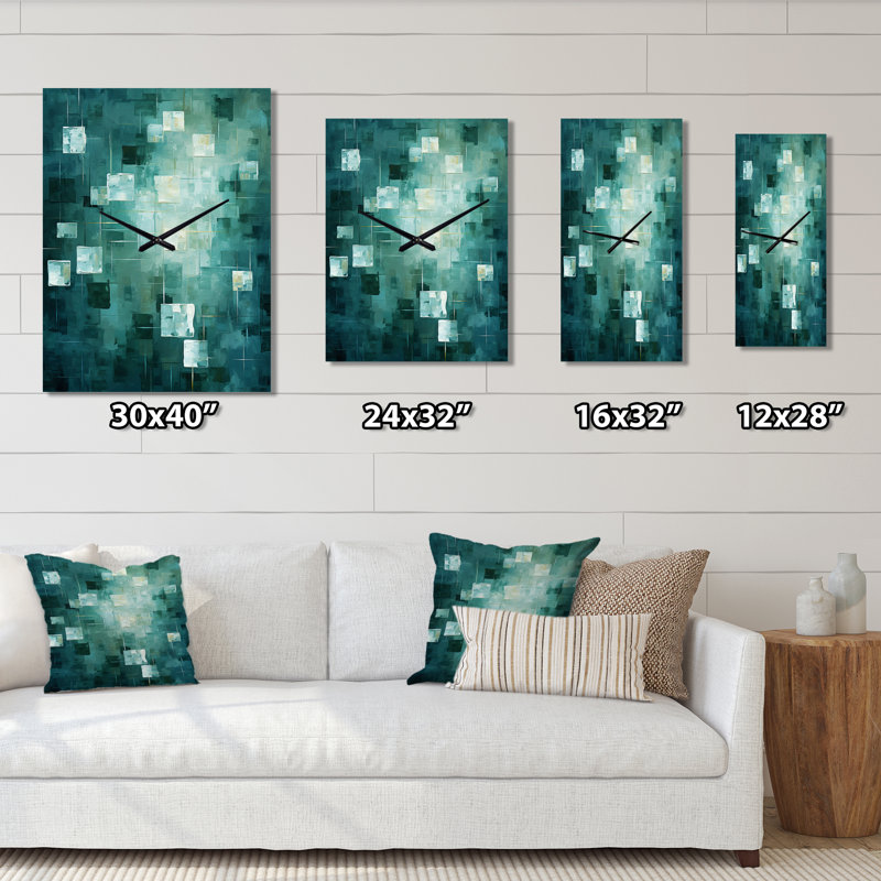 Evanescence de rêves rétro abstrait turquoise III - Peinture abstraite horloge murale surdimensionnée, Moyen