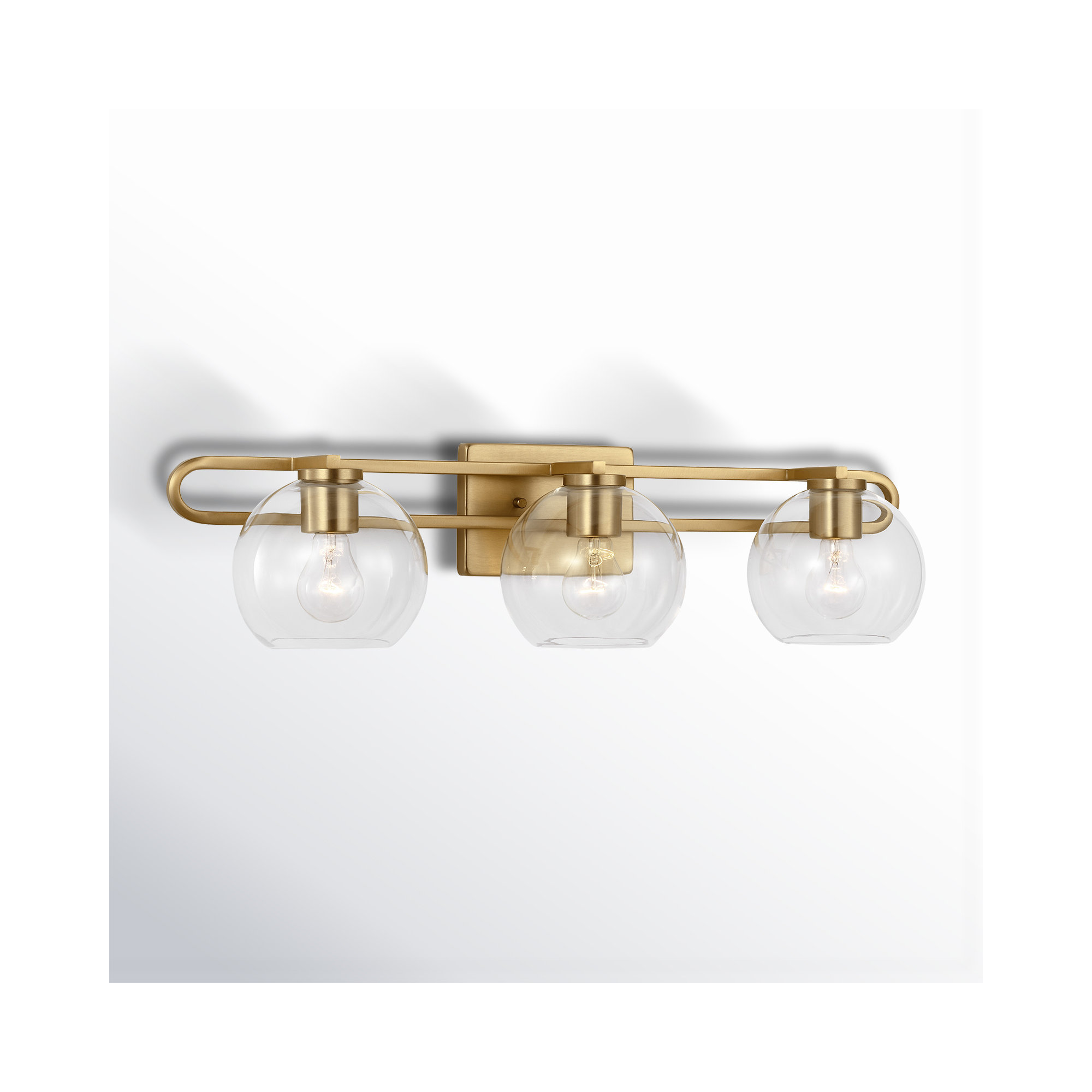 Eveline 7.63" H x 30" W 3-Light Dimmable Metal and Glass Vanity Light, Satin Brass