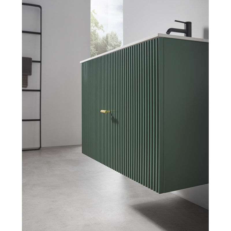 Jamell 30'' Single Bathroom Vanity with Engineered Stone Top, Forest Green, White