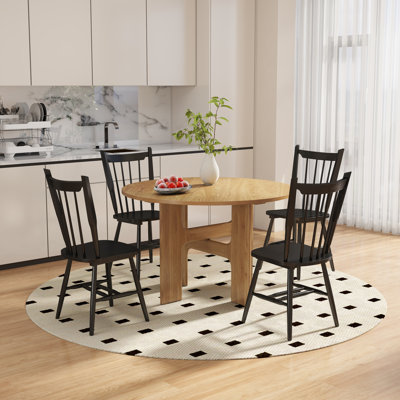 Modern Farmhouse Dining Set - Cross-Leg Round Table & Windsor Chairs - 3/5-Piece Kitchen Set