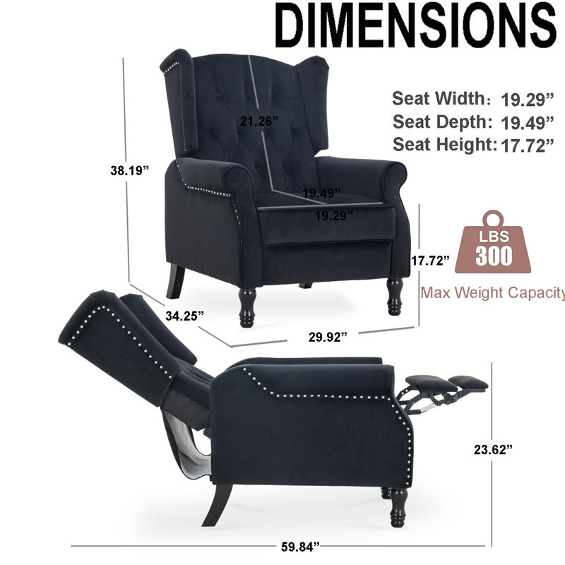 Druv Recliner, Black Flannelette