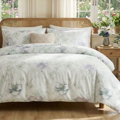 Ensemble de housse de couette à motif floral réversible 100% coton vert avec fermeture à glissière 3 pièces Housse de couette douce et respirante