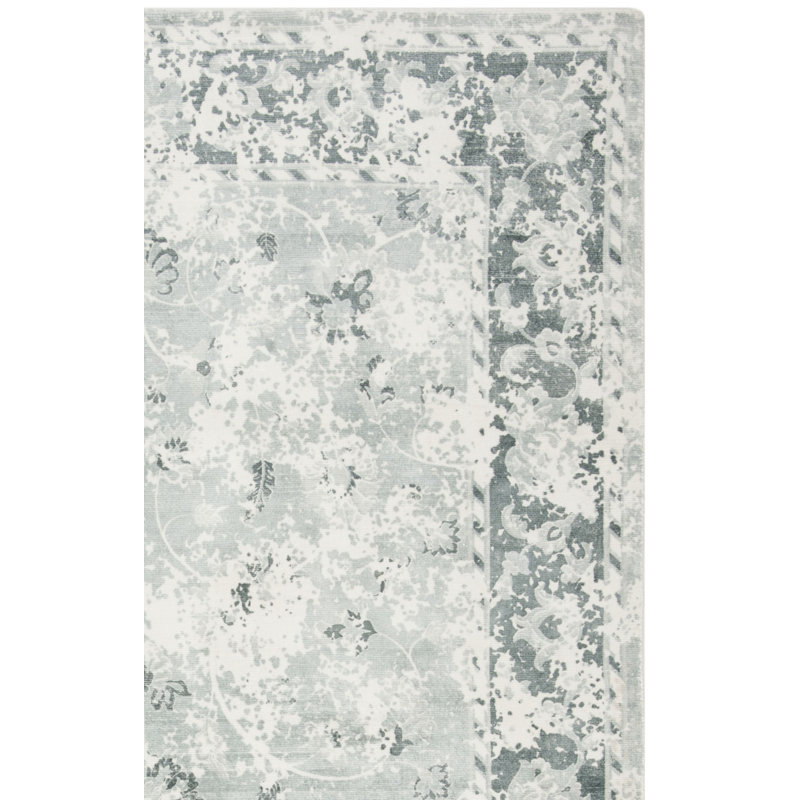 Tapis oriental gris en viscose / coton tissé à la main Brianne, Rectangle 9 pi x 12 pi