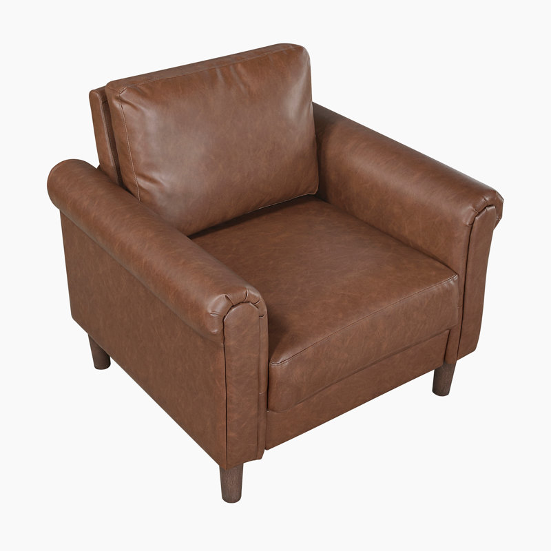Kulik 35" Modern & Contemporary Faux Leather Armchair with Modern Rolled Arm Silhouette, Chocolate
