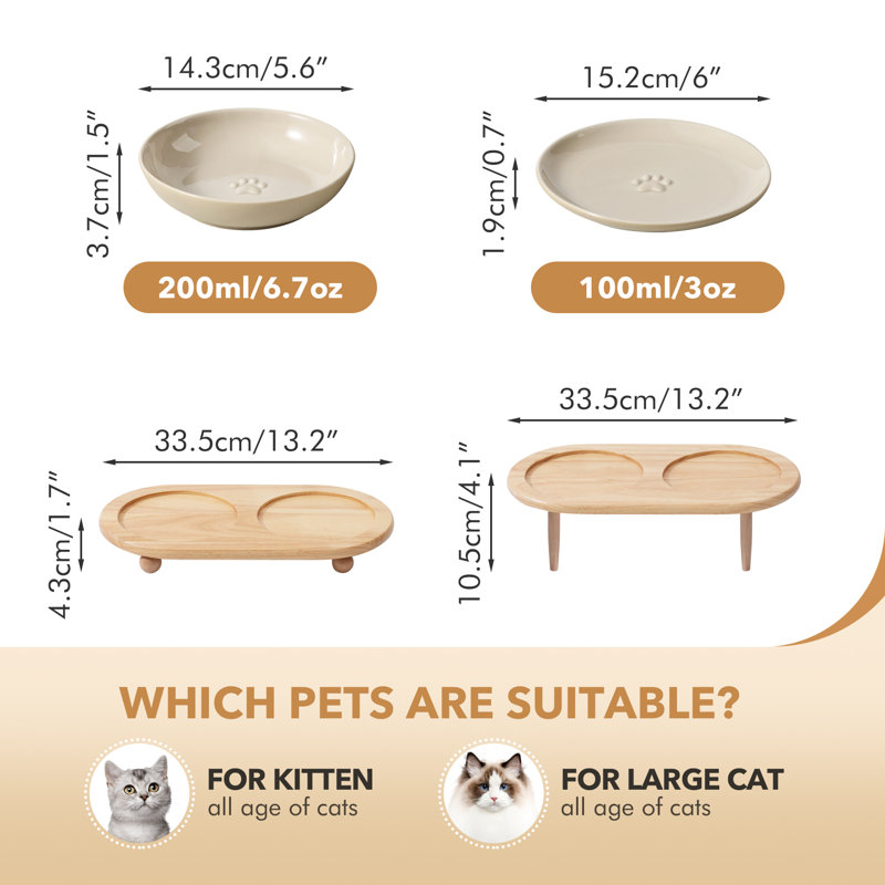 Ensemble de bols pour animaux surélevés en céramique LarqeeWare, Tan