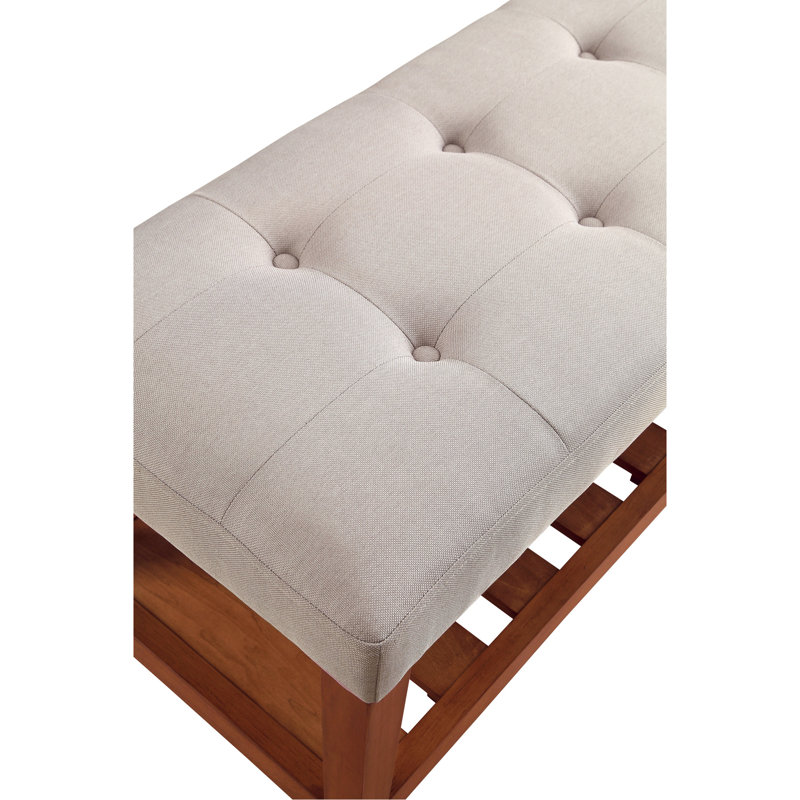 Banc en tissu et finition chêne Charla, Gris clair