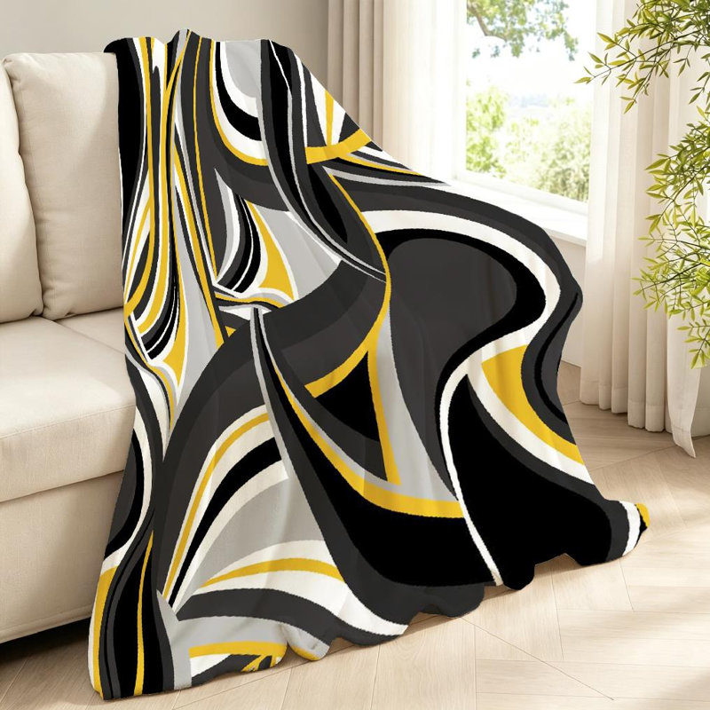 Jeté en molleton noir ultra doux en flanelle, tissu abstrait géométrique, Throw 40" x 50"