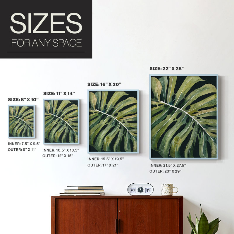 Reproduction encadrée Nocturnal Monstera I-Premium - prête à être accrochée - aucun clou requis - aucun clou requis, Bleu