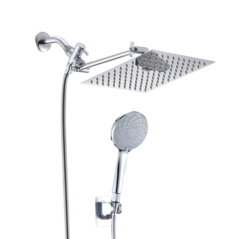 Assortiment de pomme de douche: pluie de 10 pouces et portatif avec 11 bras, 6 réglages de jet, colmatage, acier inoxydable, portatif mural: Fuite d'extension, monté, carré, débit d'eau réglable