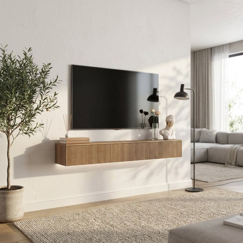 Meuble télé moderne flottant avec éclairage DEL et grand rangement, centre de divertissement mural pour téléviseurs de 55 à 65 pouces